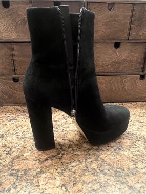 Marc Fisher Caled Black Velvet Platform Ankle Boots with Side Zip